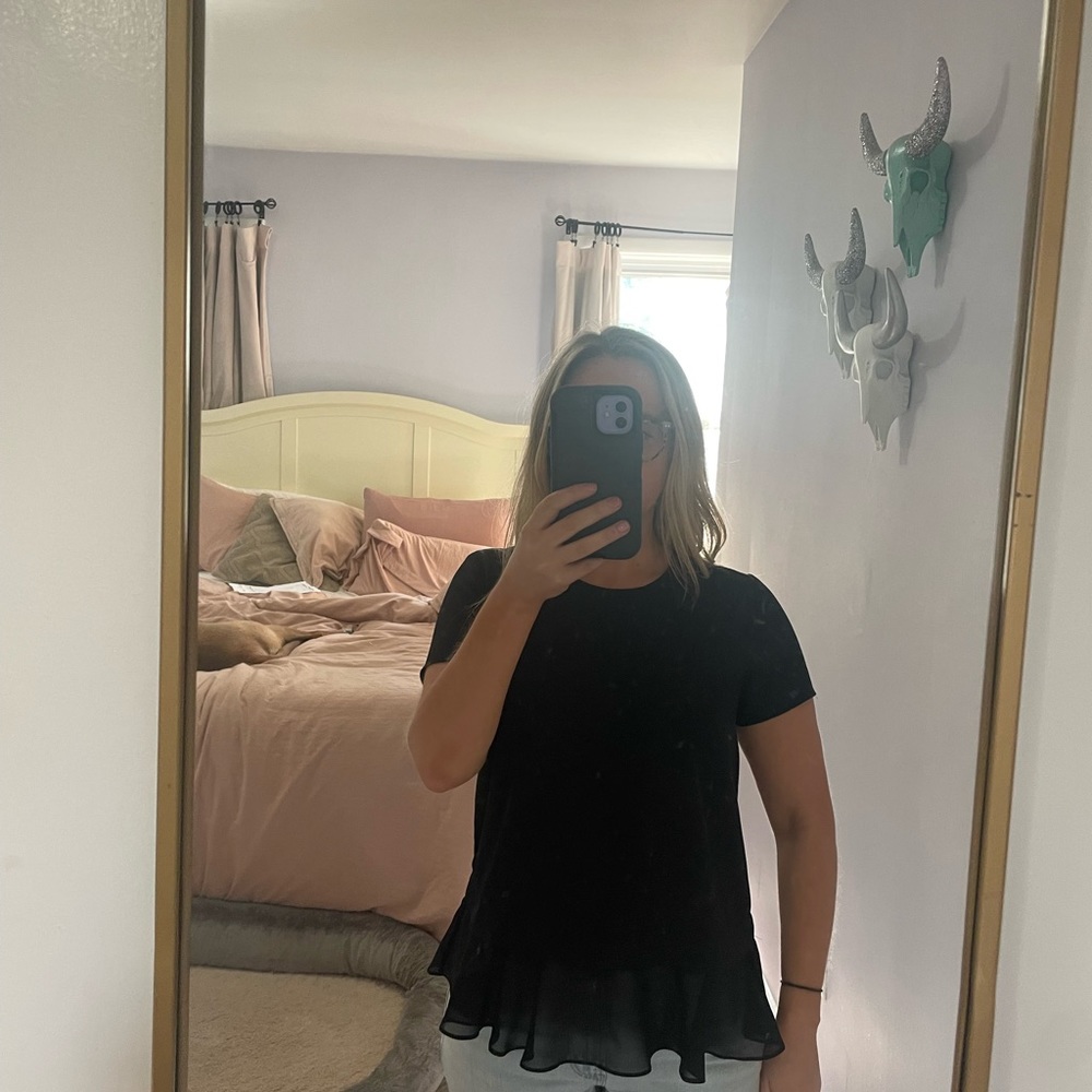 Madison by Madison Marcus Black Short Sleeve Blouse with Peplum Bottom